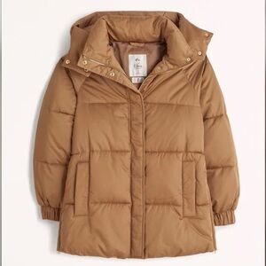 ABERCROMBIE tan ultra mid puffer jacket